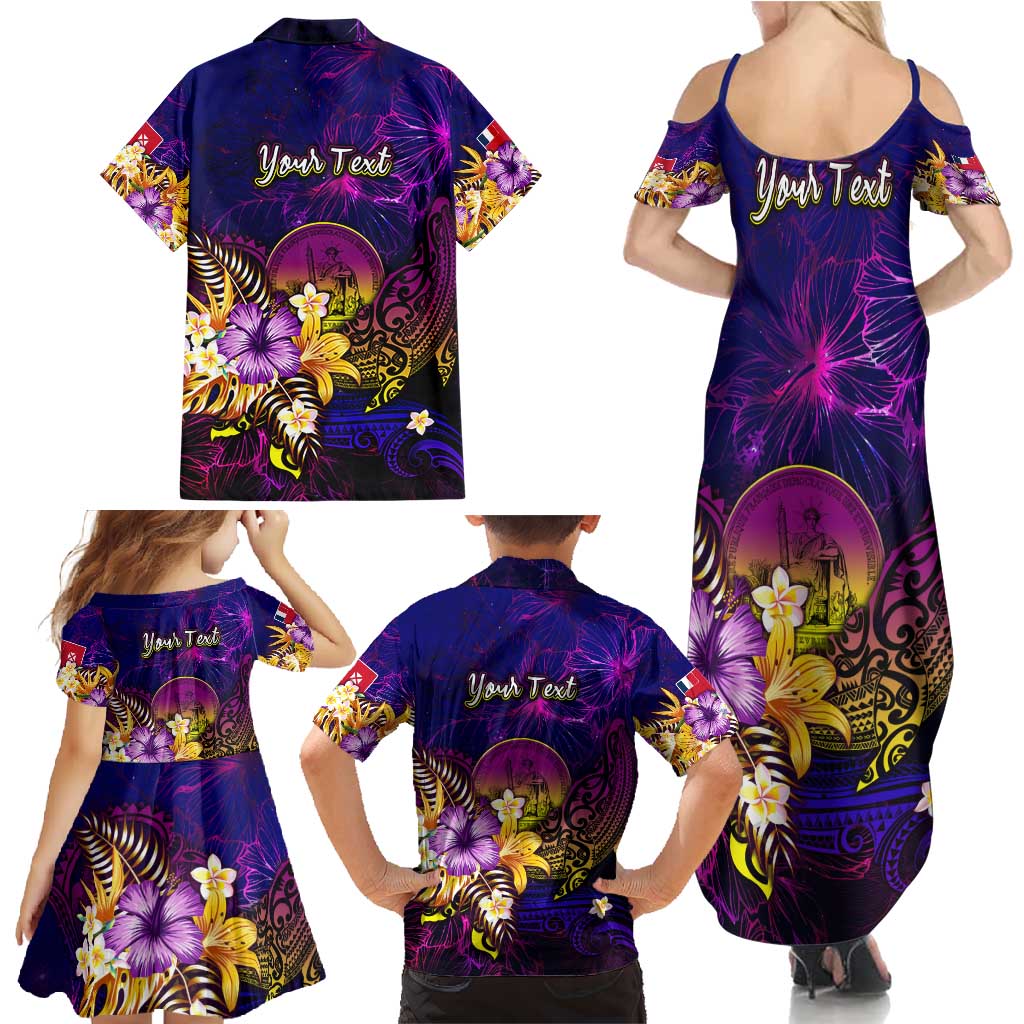 Wallis and Futuna Family Matching Summer Maxi Dress and Hawaiian Shirt Whale Hibiscus Polynesian