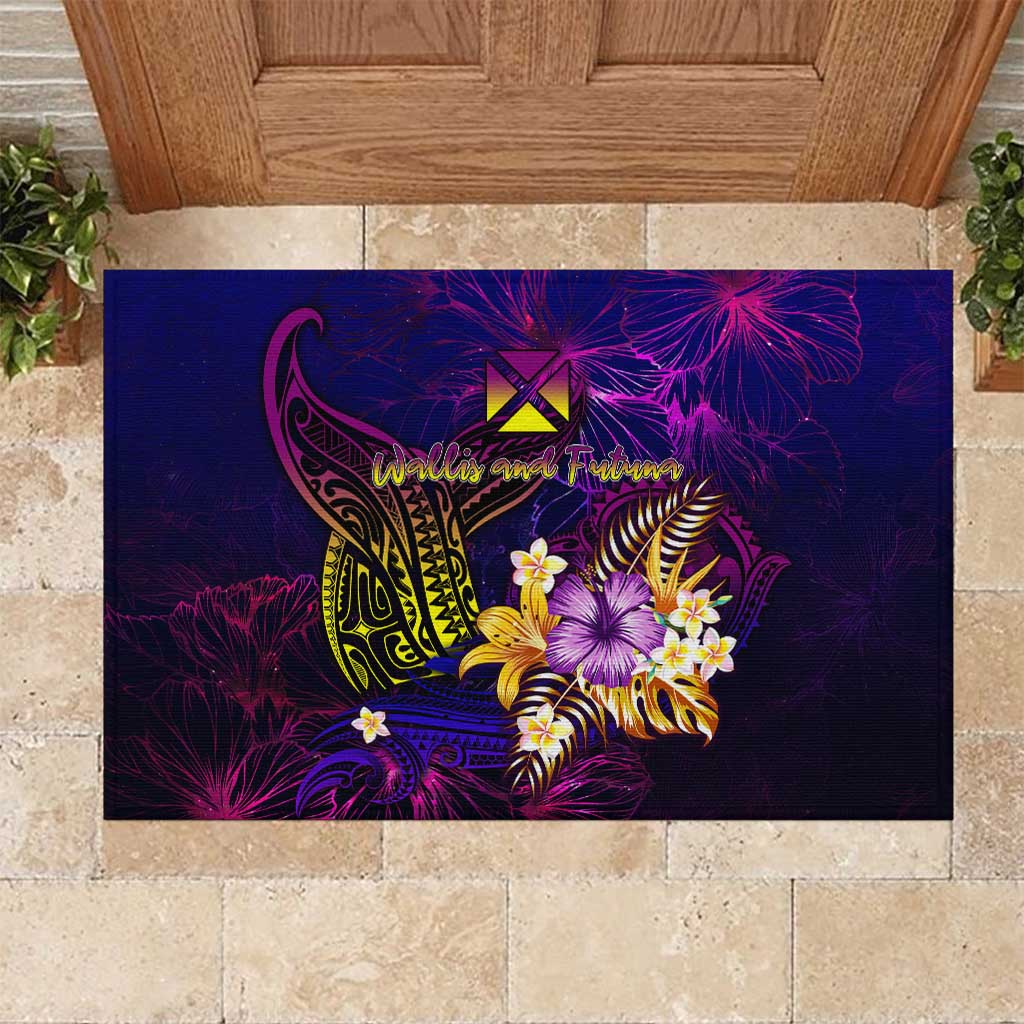 Wallis and Futuna Rubber Doormat Whale Hibiscus Polynesian