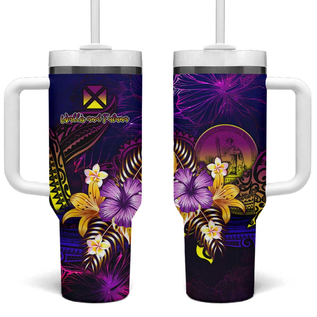 Wallis and Futuna Tumbler With Handle Whale Hibiscus Polynesian DT02 One Size: 40 oz Purple - Polynesian Pride