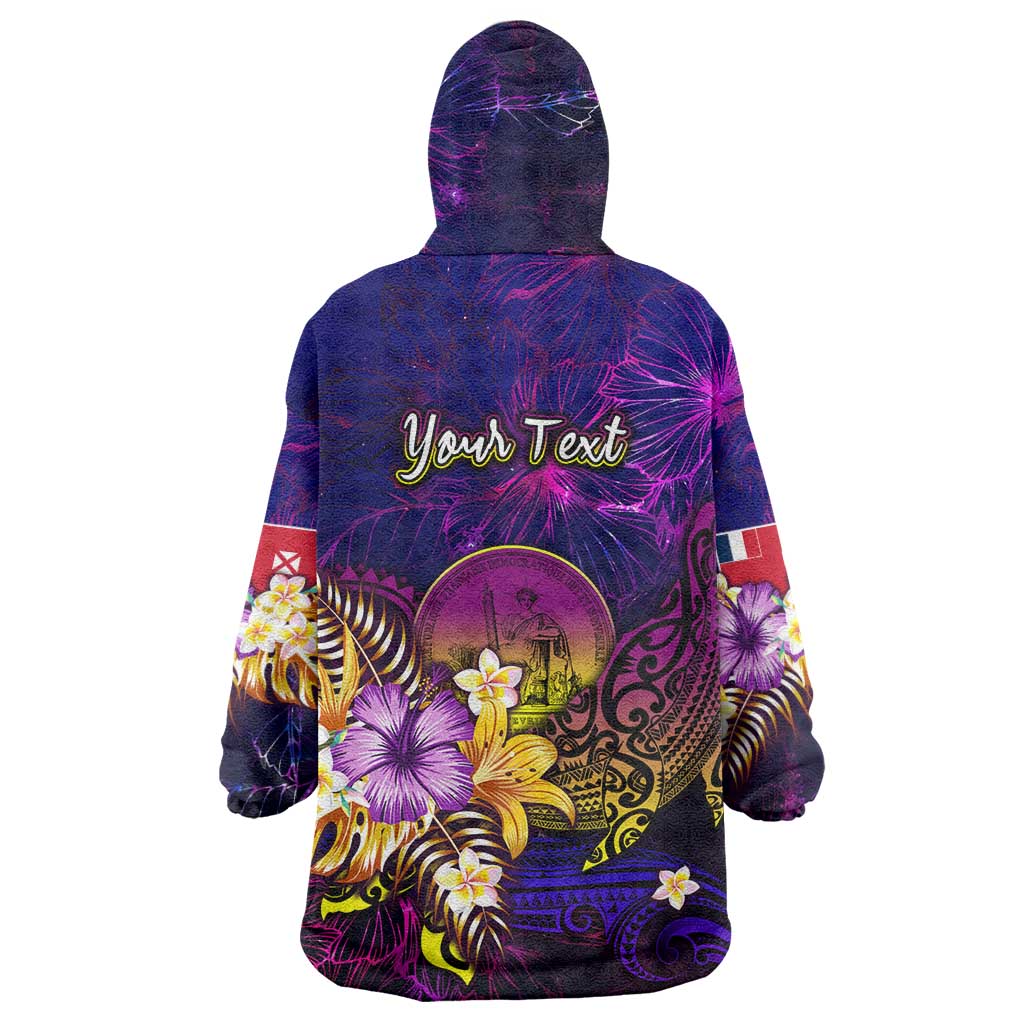 Wallis and Futuna Wearable Blanket Hoodie Whale Hibiscus Polynesian