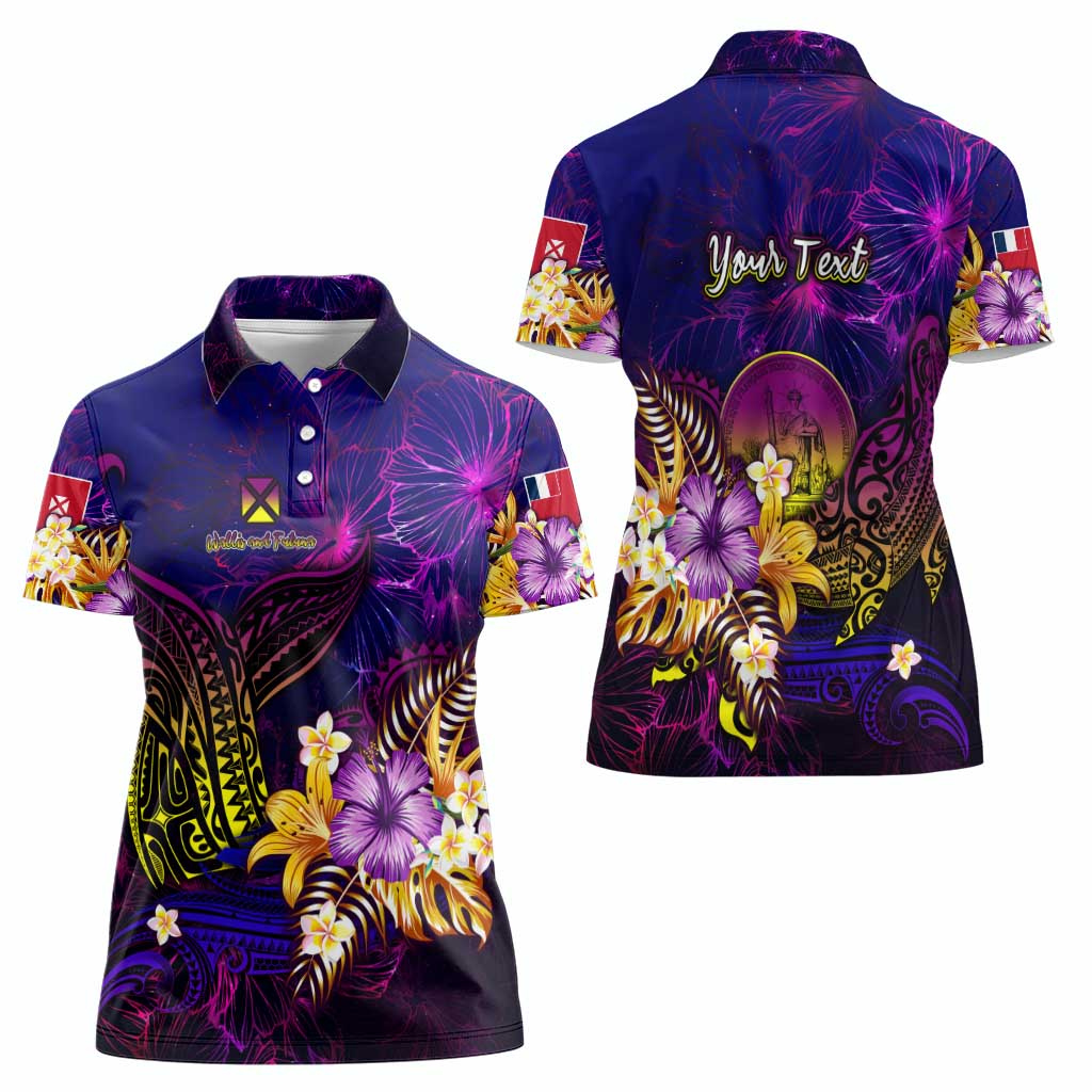 Wallis and Futuna Women Polo Shirt Whale Hibiscus Polynesian