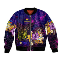 New Caledonia Bomber Jacket Whale Hibiscus Polynesian DT02 Unisex Purple - Polynesian Pride