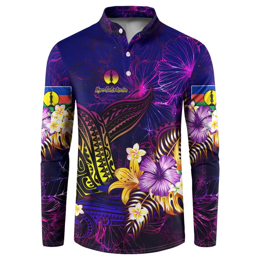 New Caledonia Button Sweatshirt Whale Hibiscus Polynesian DT02 Purple - Polynesian Pride