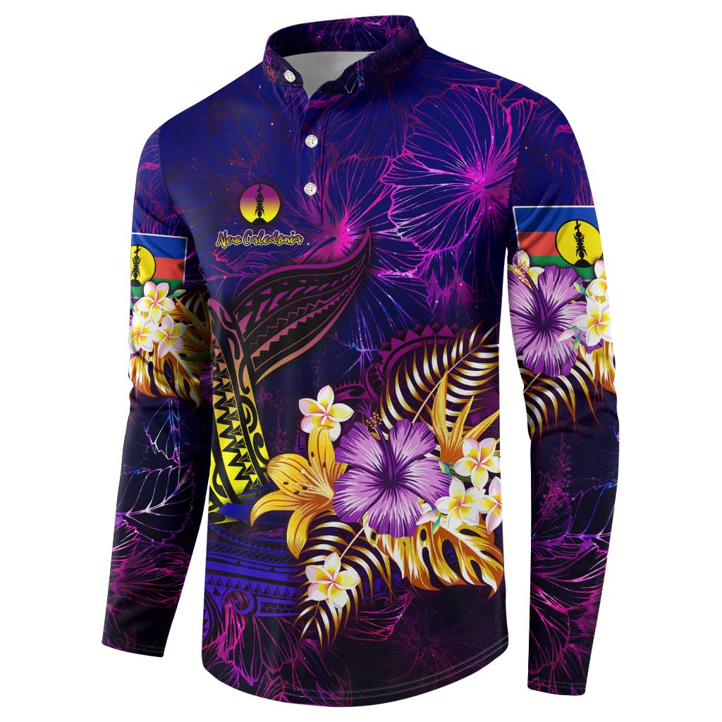 New Caledonia Button Sweatshirt Whale Hibiscus Polynesian DT02 - Polynesian Pride
