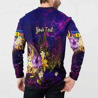 New Caledonia Button Sweatshirt Whale Hibiscus Polynesian DT02 - Polynesian Pride