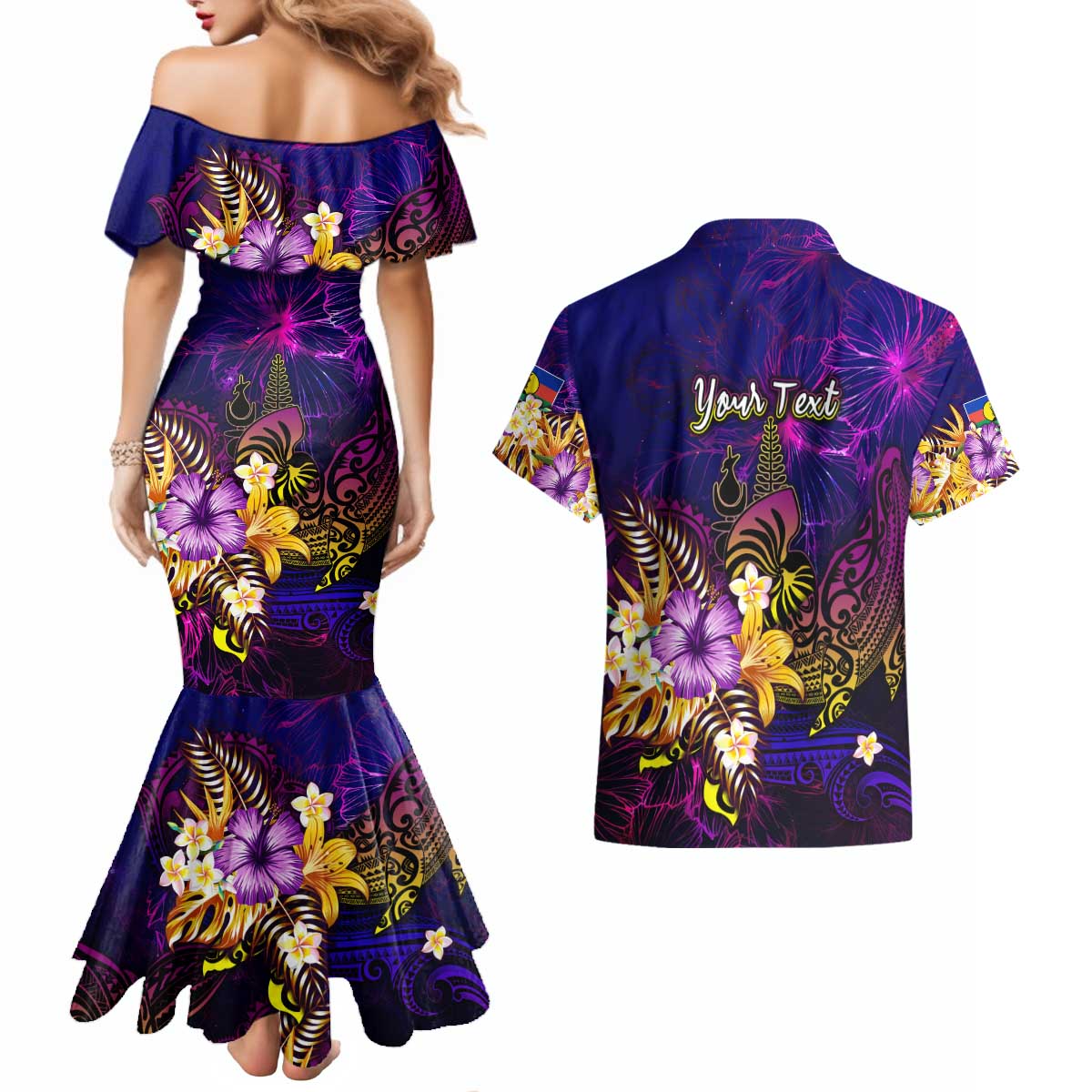New Caledonia Couples Matching Mermaid Dress and Hawaiian Shirt Whale Hibiscus Polynesian DT02 - Polynesian Pride