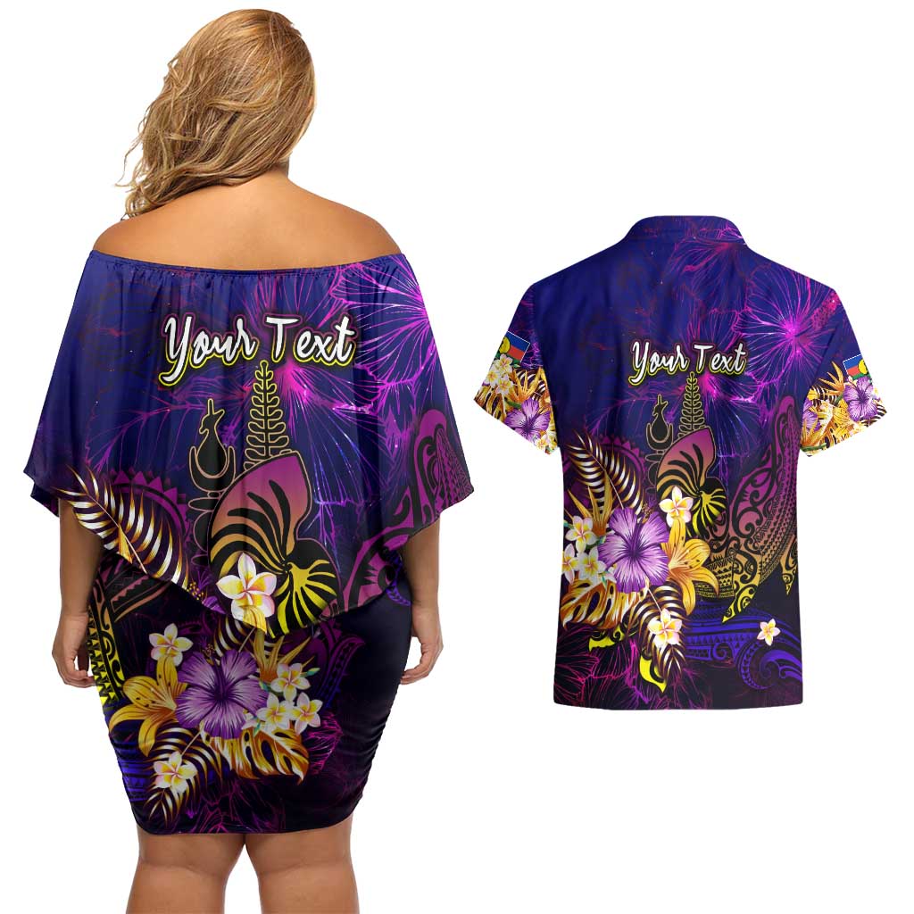 New Caledonia Couples Matching Off Shoulder Short Dress and Hawaiian Shirt Whale Hibiscus Polynesian DT02 - Polynesian Pride
