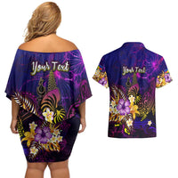 New Caledonia Couples Matching Off Shoulder Short Dress and Hawaiian Shirt Whale Hibiscus Polynesian DT02 - Polynesian Pride
