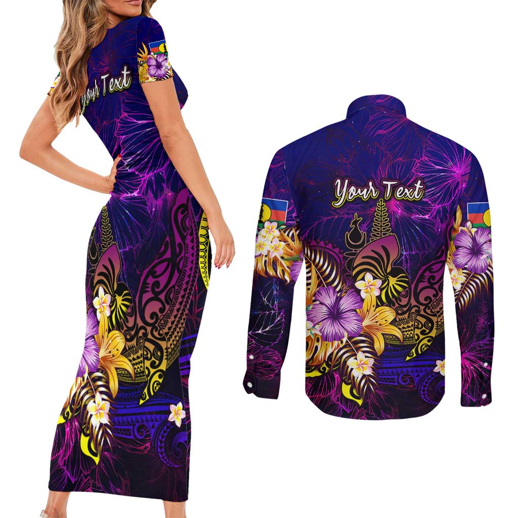 New Caledonia Couples Matching Short Sleeve Bodycon Dress and Long Sleeve Button Shirt Whale Hibiscus Polynesian DT02 - Polynesian Pride