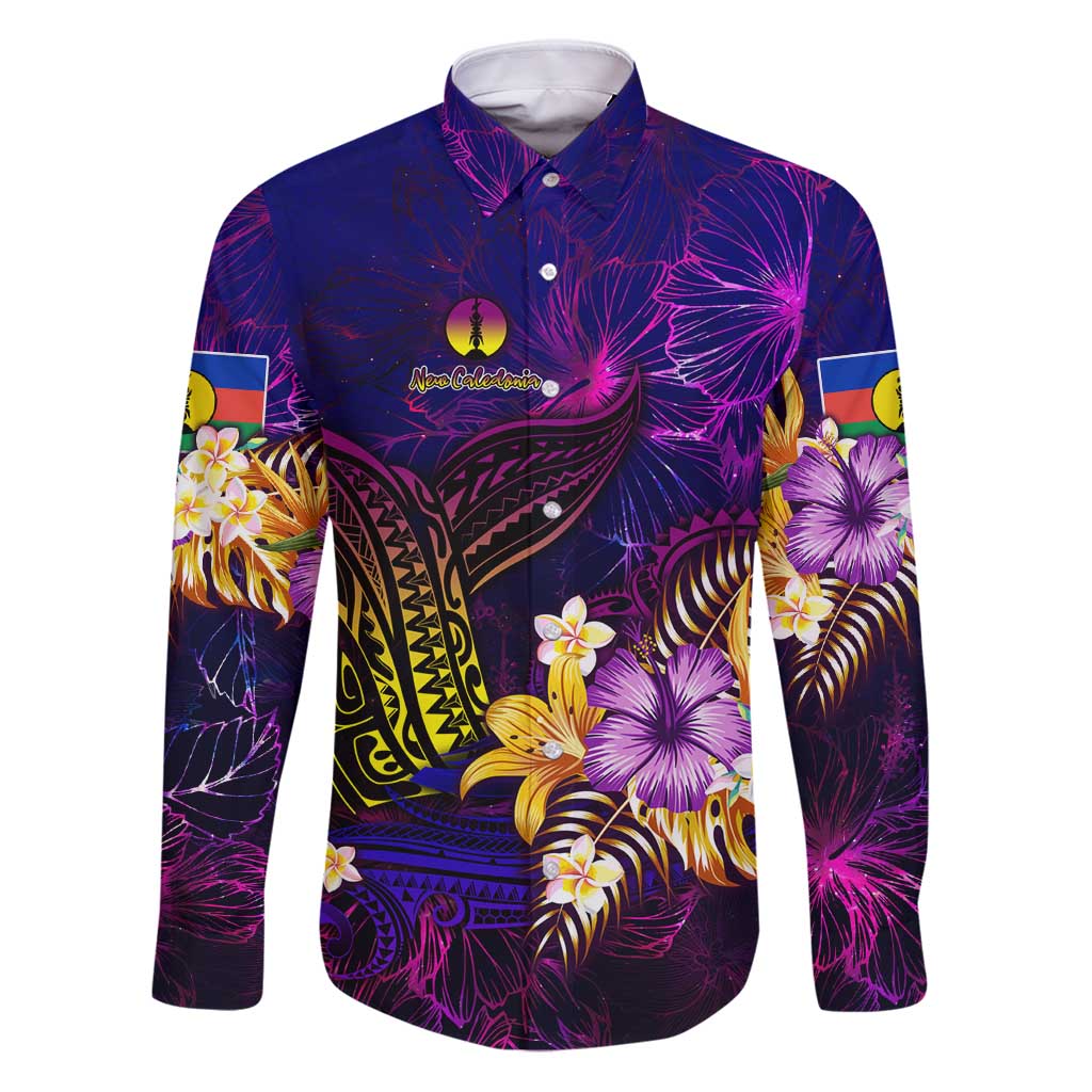 New Caledonia Family Matching Puletasi and Hawaiian Shirt Whale Hibiscus Polynesian DT02 Dad's Shirt - Long Sleeve Purple - Polynesian Pride