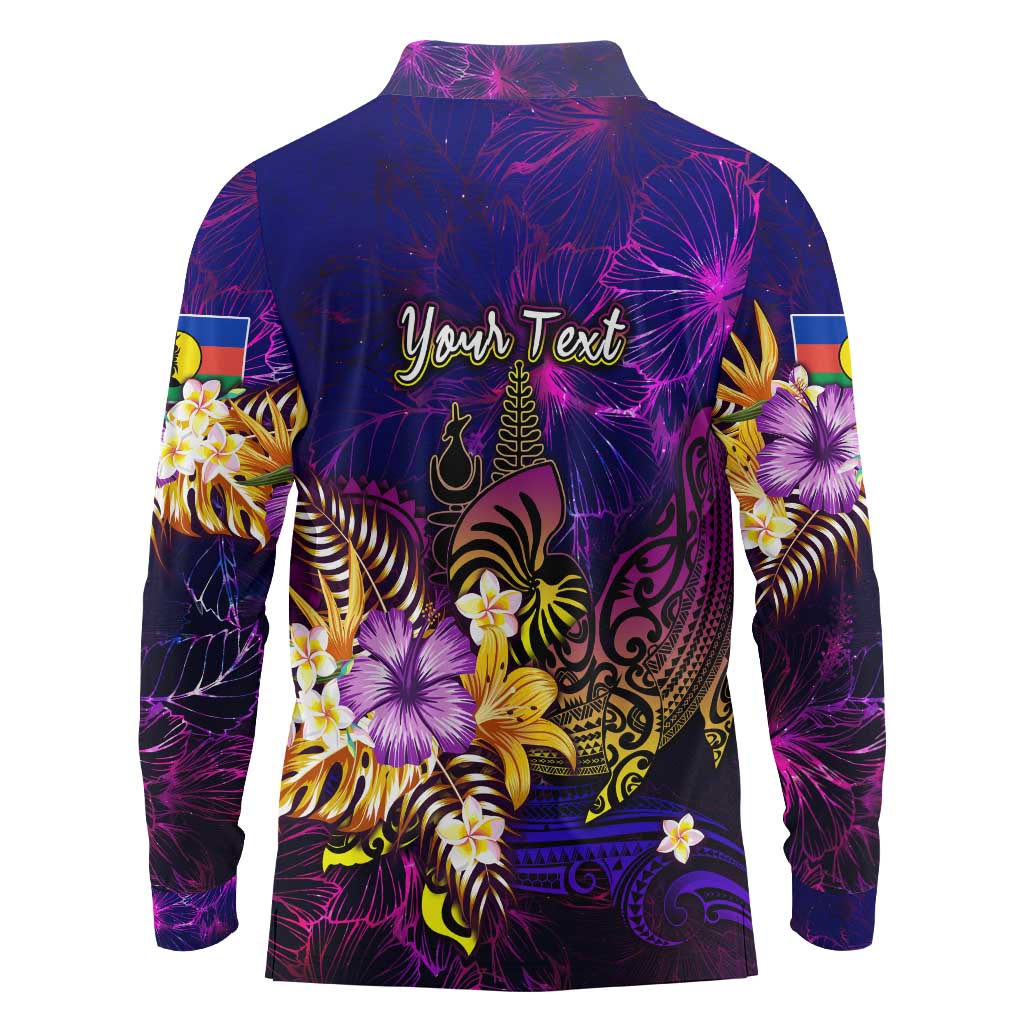 New Caledonia Long Sleeve Polo Shirt Whale Hibiscus Polynesian DT02 - Polynesian Pride