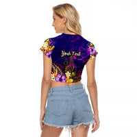 New Caledonia Raglan Cropped T Shirt Whale Hibiscus Polynesian DT02 - Polynesian Pride
