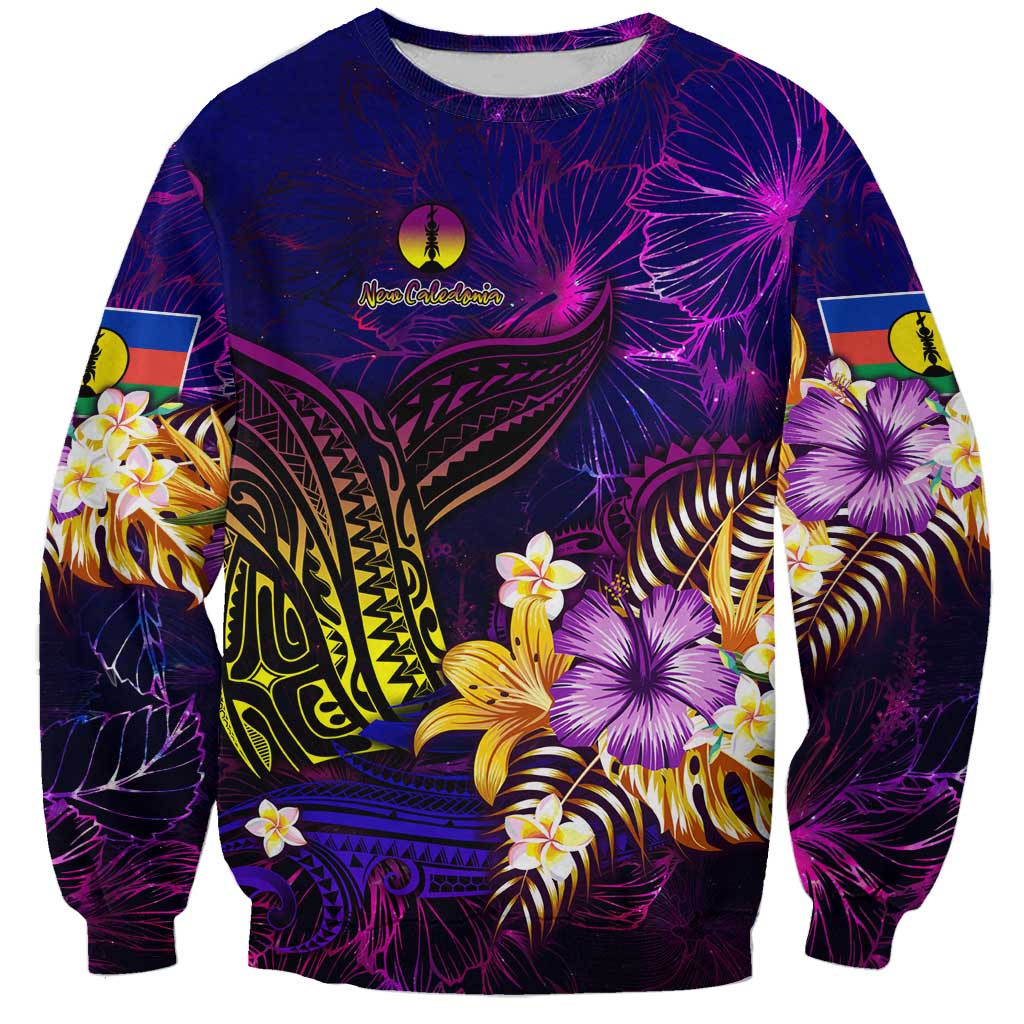 New Caledonia Sweatshirt Whale Hibiscus Polynesian DT02 Unisex Purple - Polynesian Pride