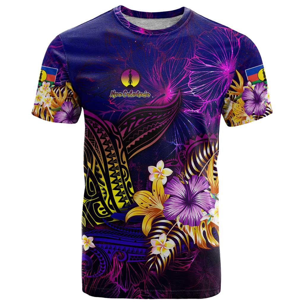 New Caledonia T Shirt Whale Hibiscus Polynesian DT02 Purple - Polynesian Pride