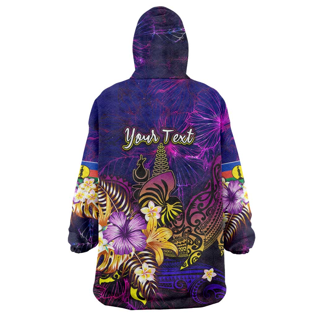 New Caledonia Wearable Blanket Hoodie Whale Hibiscus Polynesian