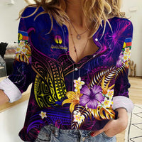 New Caledonia Women Casual Shirt Whale Hibiscus Polynesian DT02 Female Purple - Polynesian Pride
