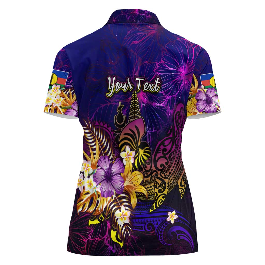 New Caledonia Women Polo Shirt Whale Hibiscus Polynesian