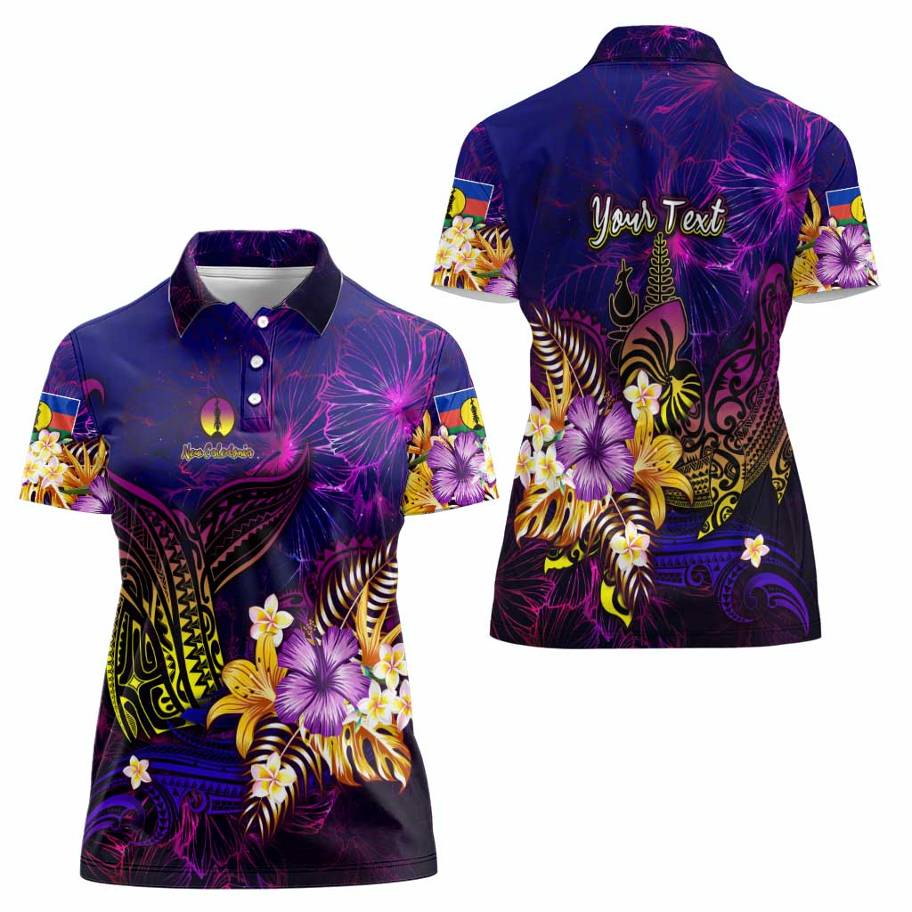 New Caledonia Women Polo Shirt Whale Hibiscus Polynesian