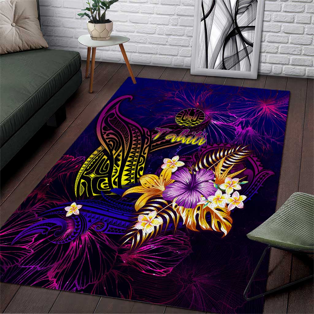 Tahiti French Polynesia Area Rug Whale Hibiscus Polynesian