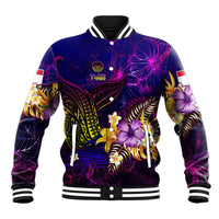 Tahiti French Polynesia Baseball Jacket Whale Hibiscus Polynesian DT02 Unisex Purple - Polynesian Pride