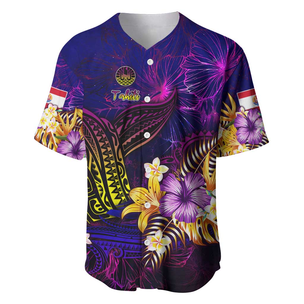 Tahiti French Polynesia Baseball Jersey Whale Hibiscus Polynesian DT02 Purple - Polynesian Pride