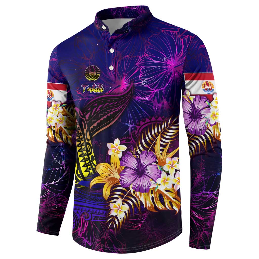 Tahiti French Polynesia Button Sweatshirt Whale Hibiscus Polynesian DT02 - Polynesian Pride