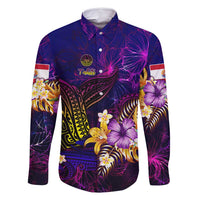 Tahiti French Polynesia Family Matching Long Sleeve Bodycon Dress and Hawaiian Shirt Whale Hibiscus Polynesian DT02 Dad's Shirt - Long Sleeve Purple - Polynesian Pride