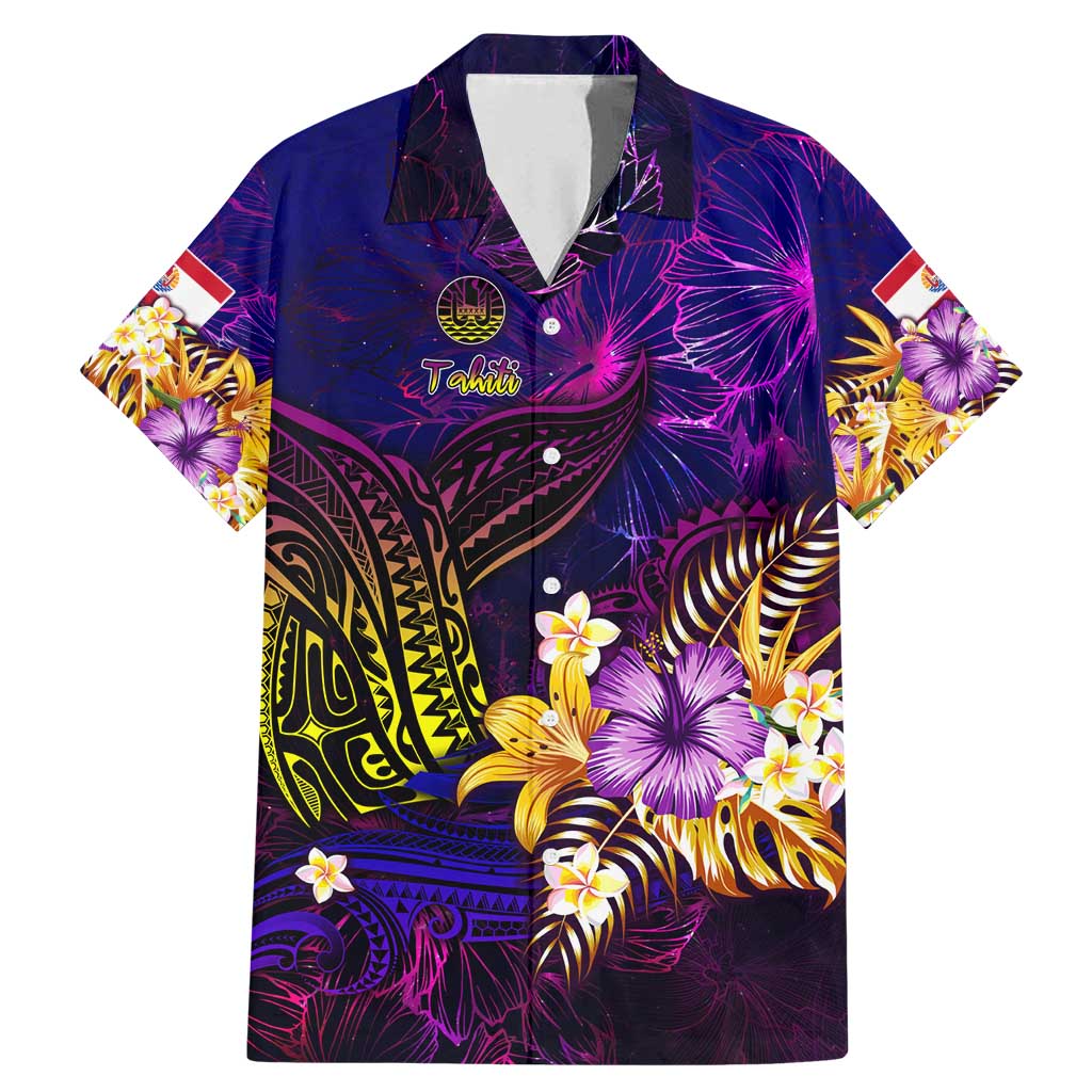 Tahiti French Polynesia Family Matching Mermaid Dress and Hawaiian Shirt Whale Hibiscus Polynesian DT02 Dad's Shirt - Short Sleeve Purple - Polynesian Pride