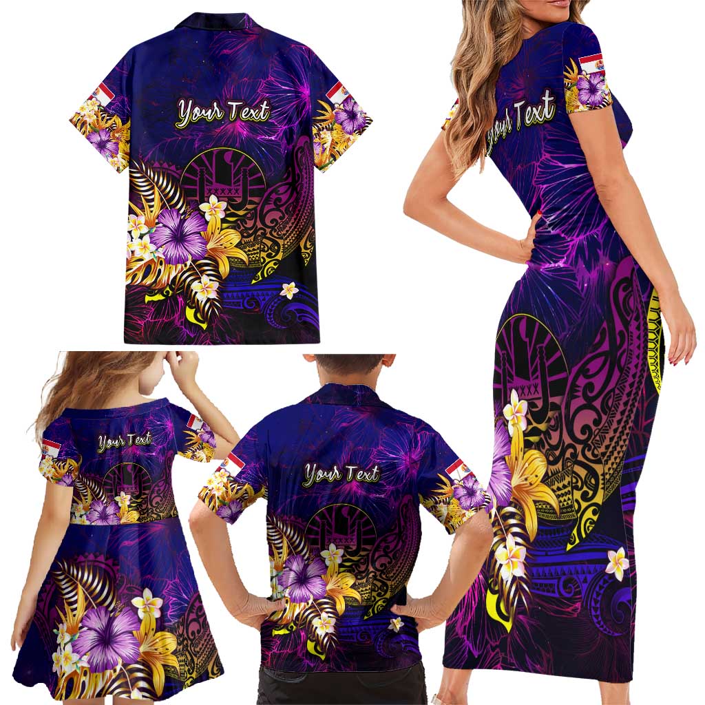 Tahiti French Polynesia Family Matching Short Sleeve Bodycon Dress and Hawaiian Shirt Whale Hibiscus Polynesian DT02 - Polynesian Pride