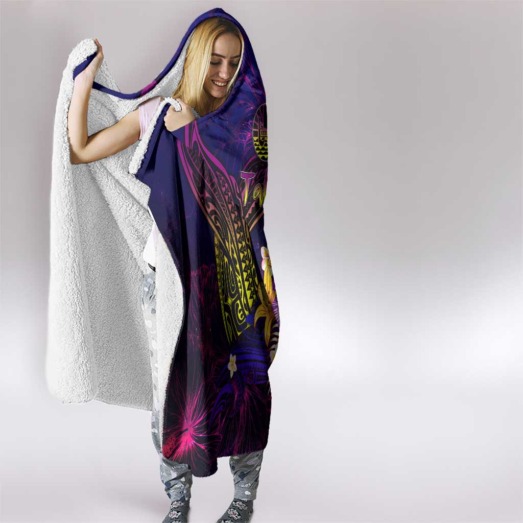 Tahiti French Polynesia Hooded Blanket Whale Hibiscus Polynesian