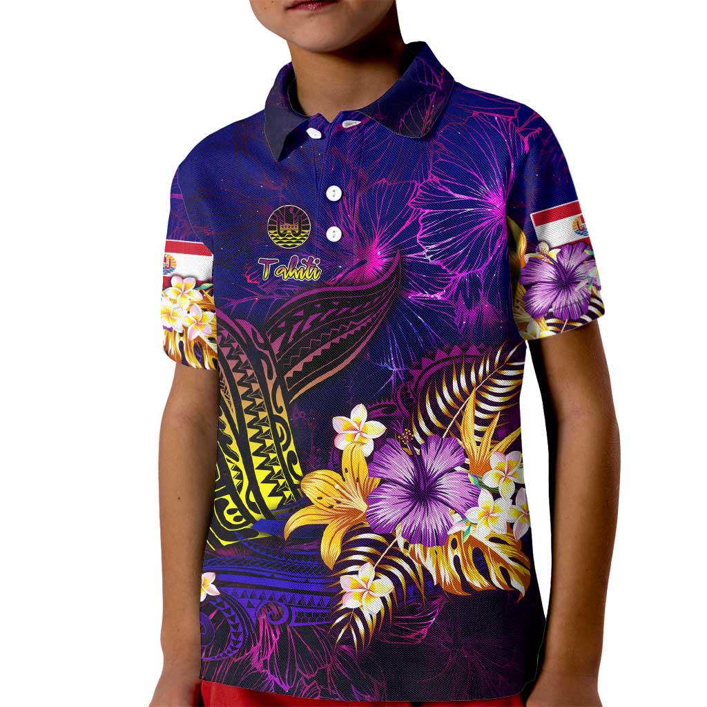 Tahiti French Polynesia Kid Polo Shirt Whale Hibiscus Polynesian DT02 Kid Purple - Polynesian Pride