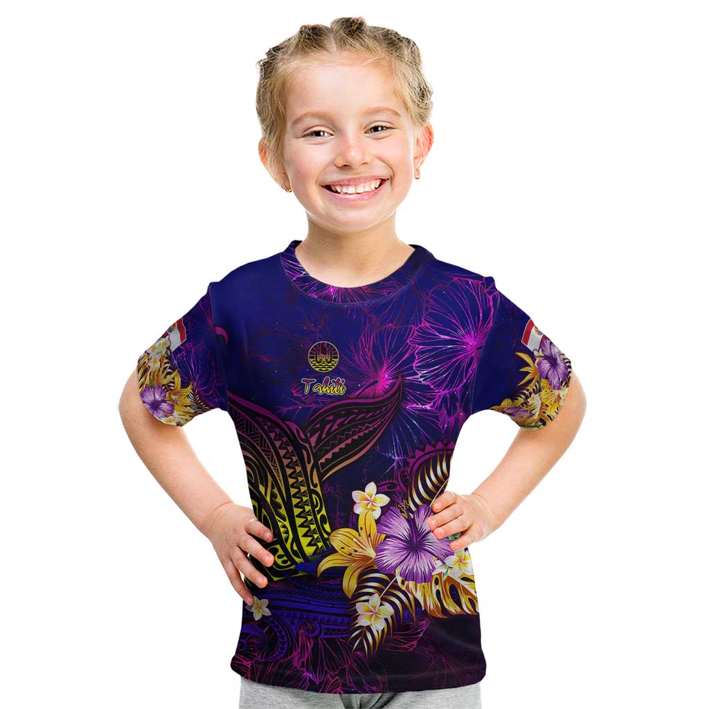 Tahiti French Polynesia Kid T Shirt Whale Hibiscus Polynesian DT02 Purple - Polynesian Pride