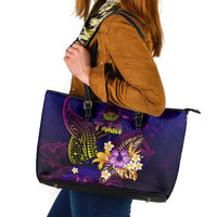 Tahiti French Polynesia Leather Tote Bag Whale Hibiscus Polynesian DT02 Purple - Polynesian Pride