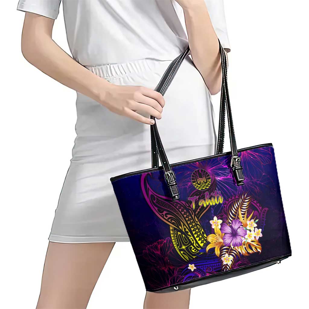 Tahiti French Polynesia Leather Tote Bag Whale Hibiscus Polynesian DT02 - Polynesian Pride