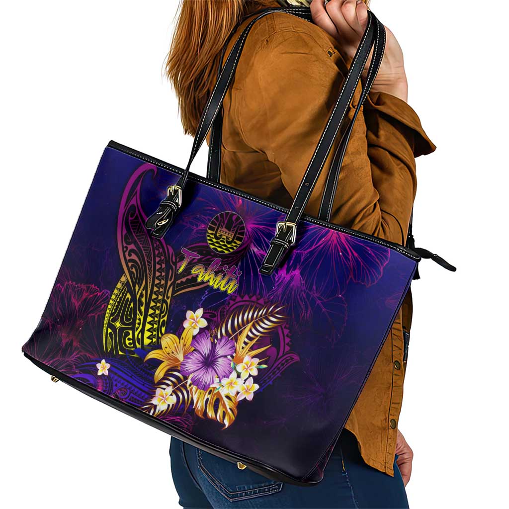 Tahiti French Polynesia Leather Tote Bag Whale Hibiscus Polynesian DT02 - Polynesian Pride