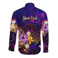 Tahiti French Polynesia Long Sleeve Button Shirt Whale Hibiscus Polynesian DT02 - Polynesian Pride