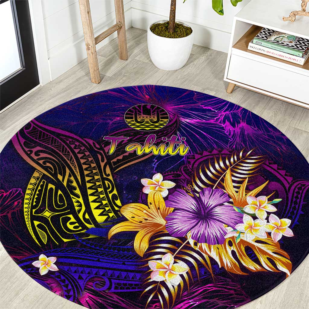 Tahiti French Polynesia Round Carpet Whale Hibiscus Polynesian