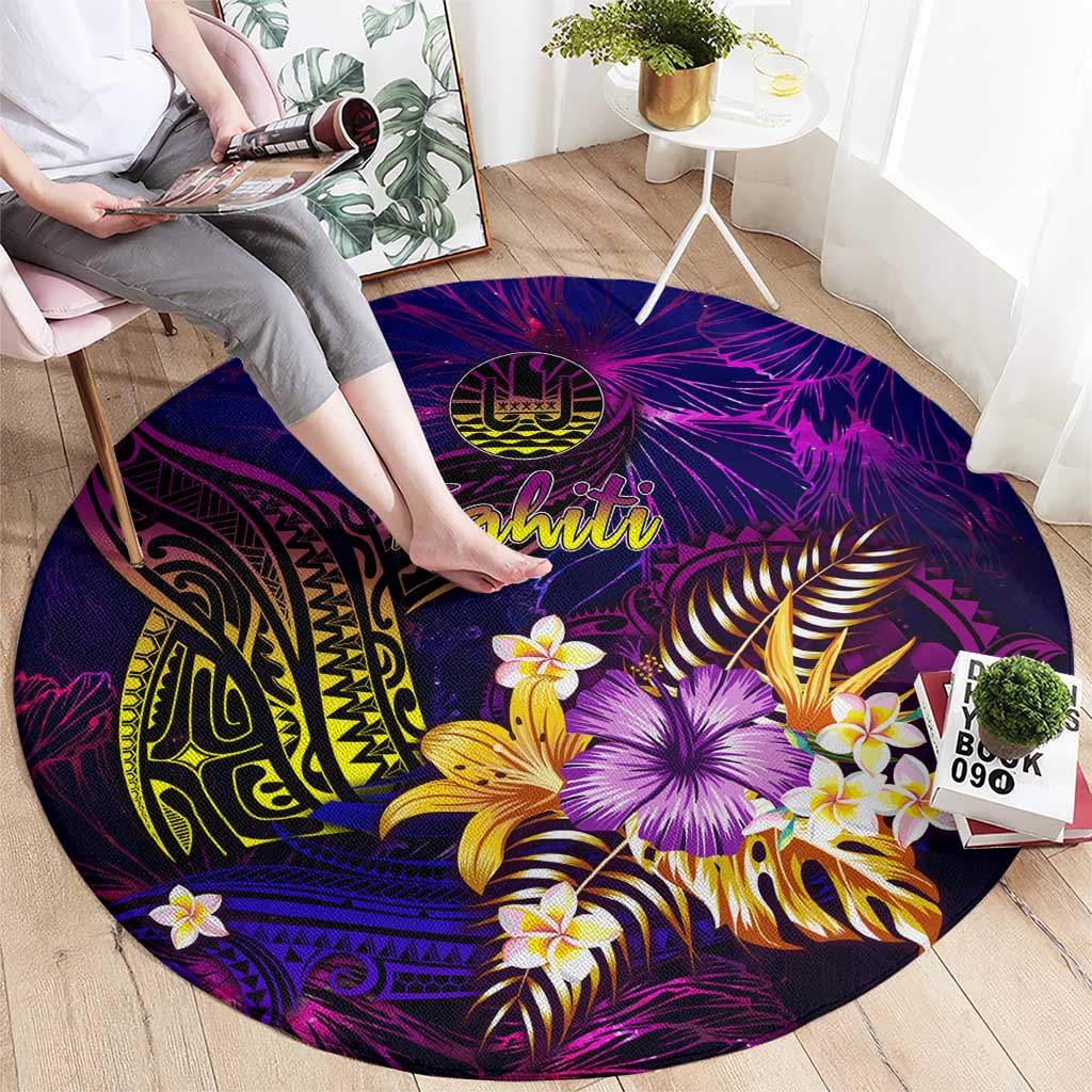 Tahiti French Polynesia Round Carpet Whale Hibiscus Polynesian DT02 - Polynesian Pride