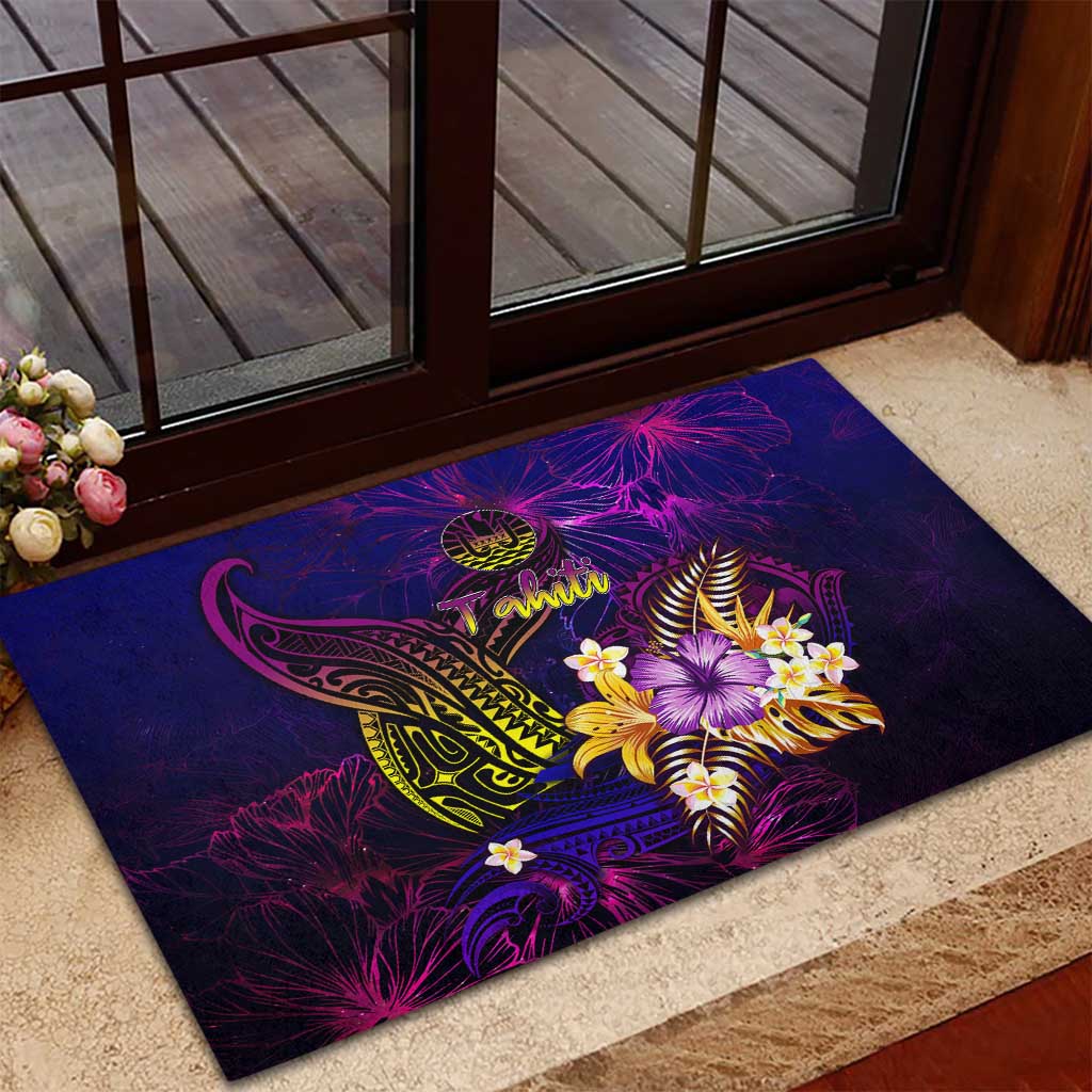 Tahiti French Polynesia Rubber Doormat Whale Hibiscus Polynesian DT02 - Polynesian Pride