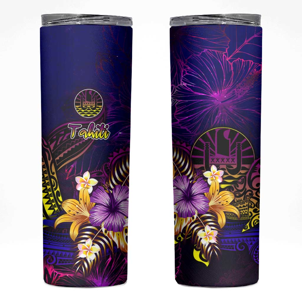Tahiti French Polynesia Skinny Tumbler Whale Hibiscus Polynesian DT02 Purple - Polynesian Pride