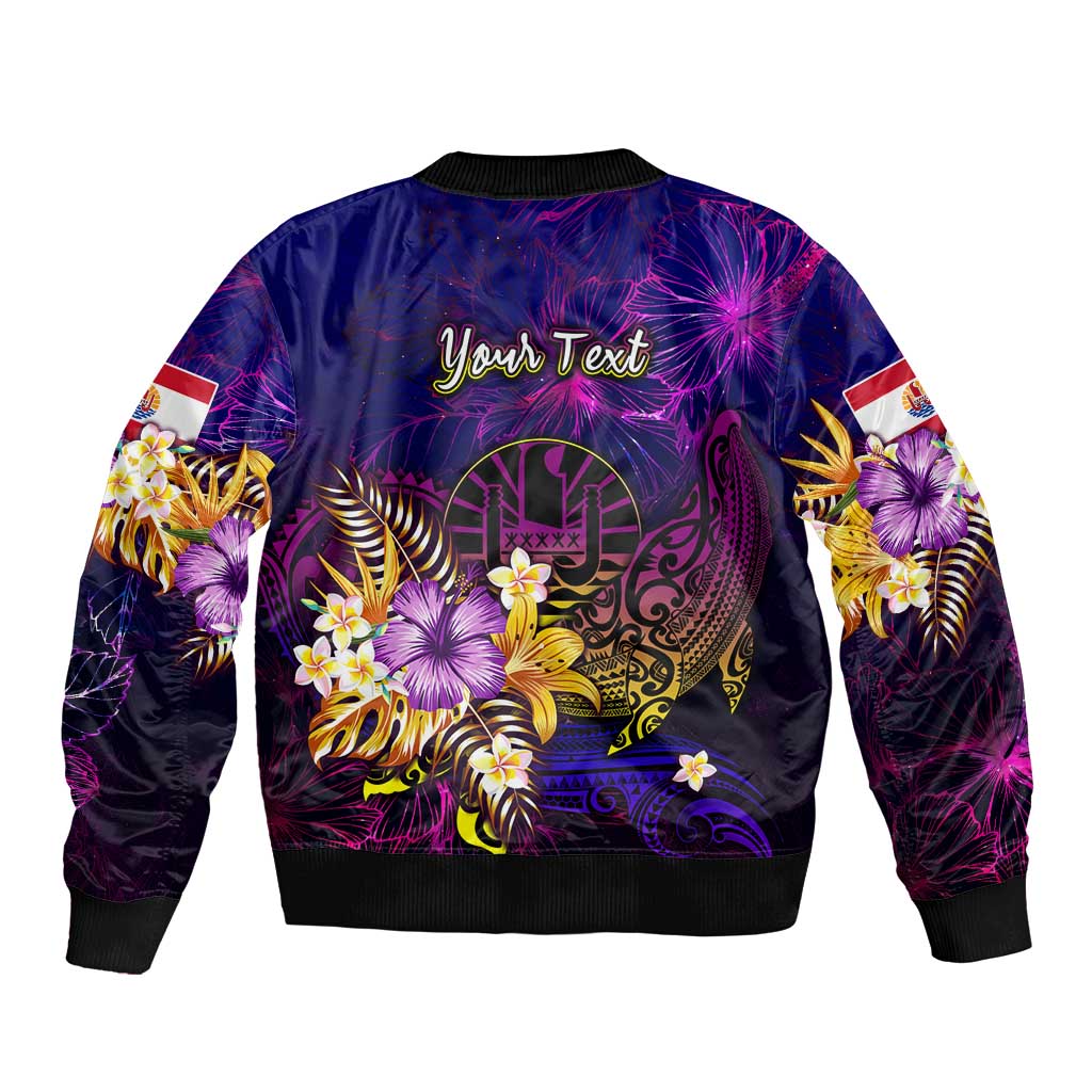 Tahiti French Polynesia Sleeve Zip Bomber Jacket Whale Hibiscus Polynesian DT02 - Polynesian Pride