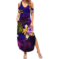 Tahiti French Polynesia Summer Maxi Dress Whale Hibiscus Polynesian
