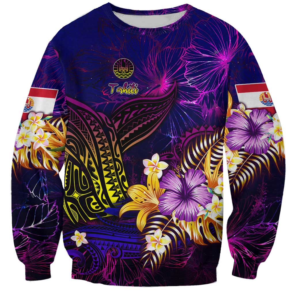 Tahiti French Polynesia Sweatshirt Whale Hibiscus Polynesian DT02 Unisex Purple - Polynesian Pride