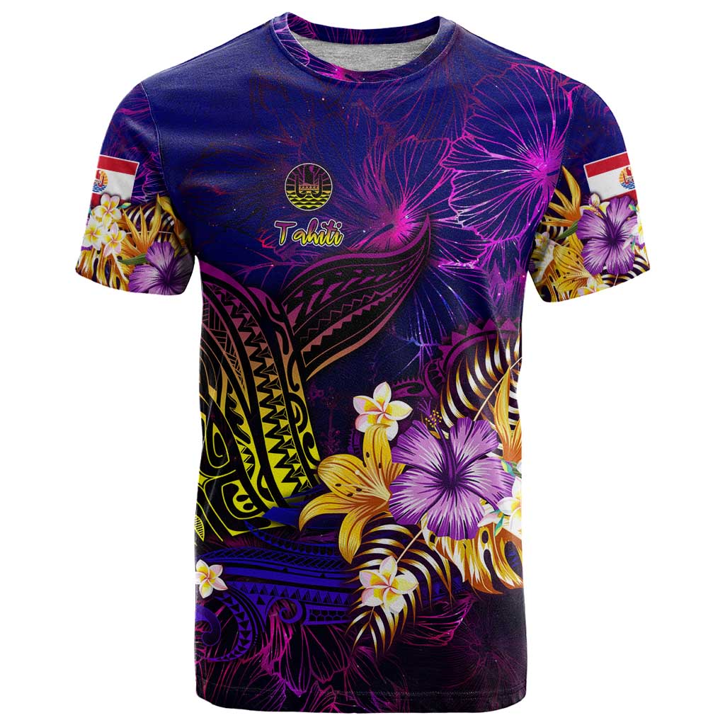 Tahiti French Polynesia T Shirt Whale Hibiscus Polynesian DT02 Purple - Polynesian Pride