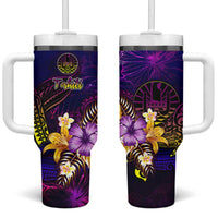 Tahiti French Polynesia Tumbler With Handle Whale Hibiscus Polynesian DT02 One Size: 40 oz Purple - Polynesian Pride