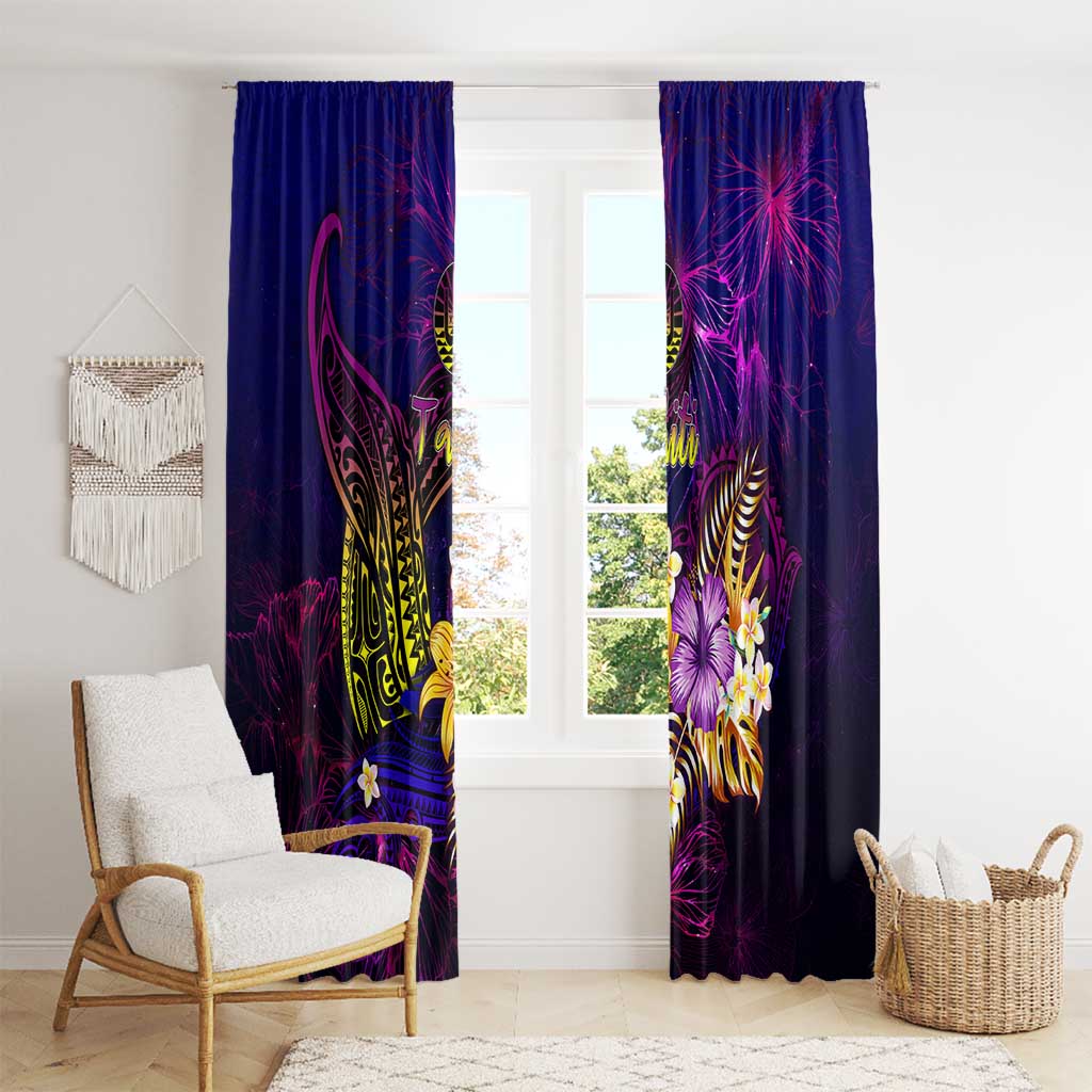 Tahiti French Polynesia Window Curtain Whale Hibiscus Polynesian
