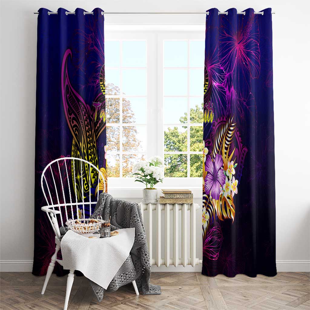Tahiti French Polynesia Window Curtain Whale Hibiscus Polynesian
