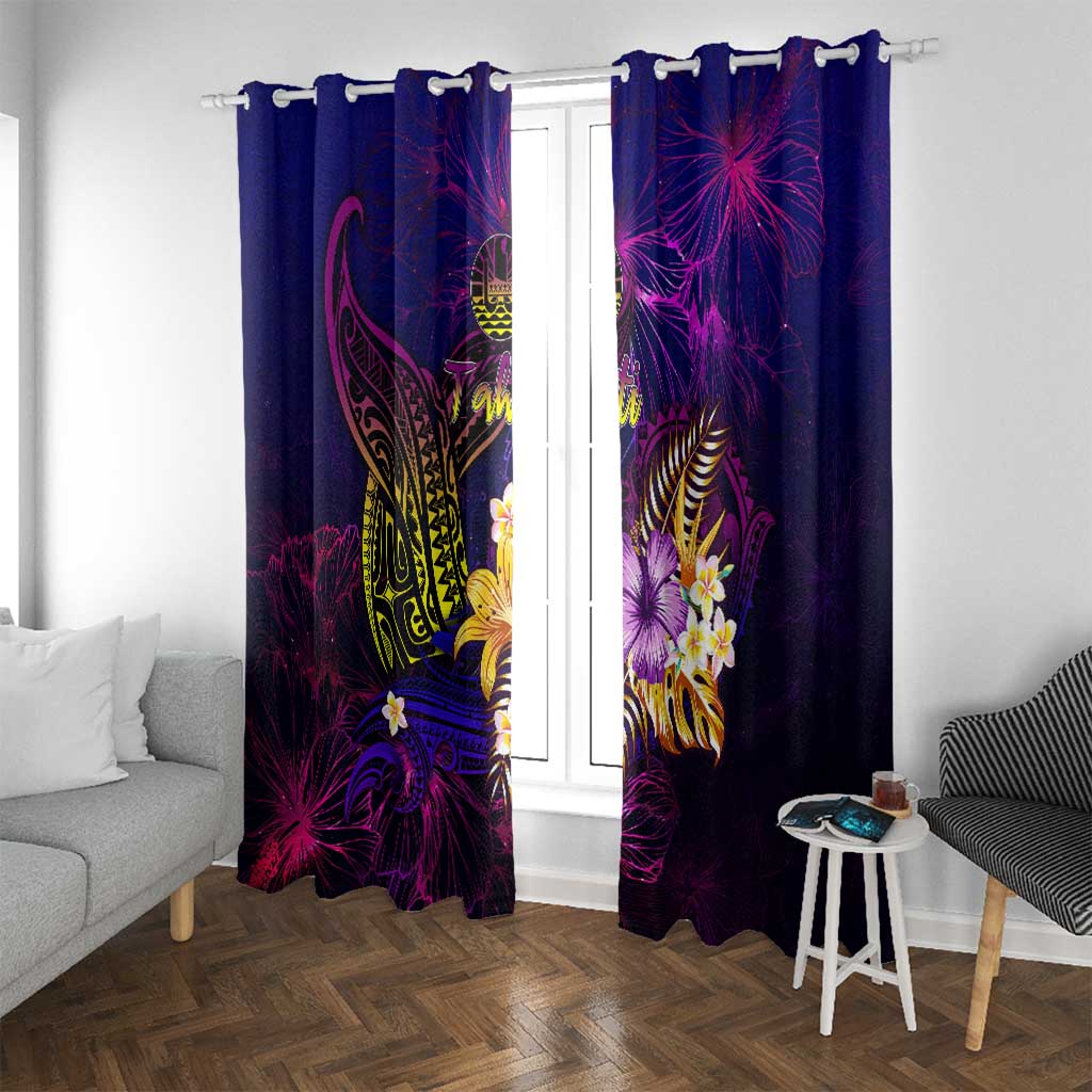 Tahiti French Polynesia Window Curtain Whale Hibiscus Polynesian