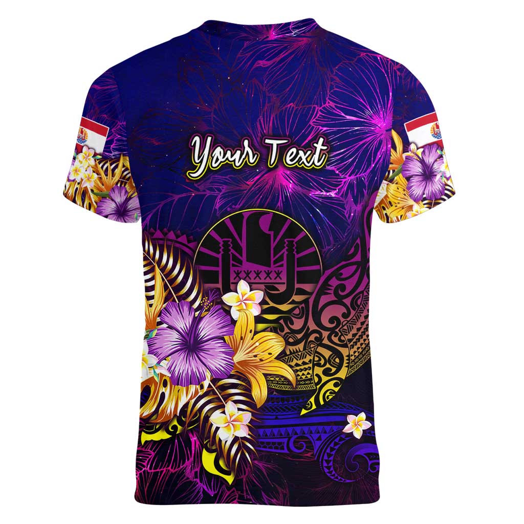 Tahiti French Polynesia Women V-Neck T-Shirt Whale Hibiscus Polynesian DT02 - Polynesian Pride