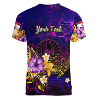 Tahiti French Polynesia Women V-Neck T-Shirt Whale Hibiscus Polynesian DT02 - Polynesian Pride